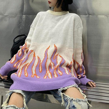 Flame knit sweater -  comfortable fashion - Flame Knit Sweater for Stylish Everyday Looks