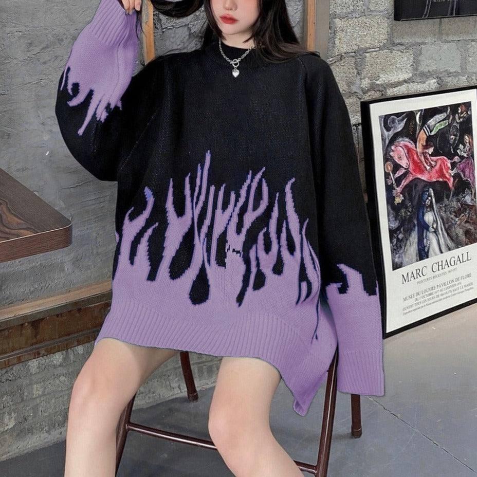 Flame knit sweater - y2k - Flame Knit Sweater for Stylish Everyday Looks