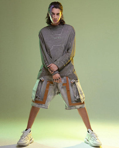Futuristic Cargo Denim Shorts -  flexible fit - Futuristic Cargo Denim Shorts for Every Adventure