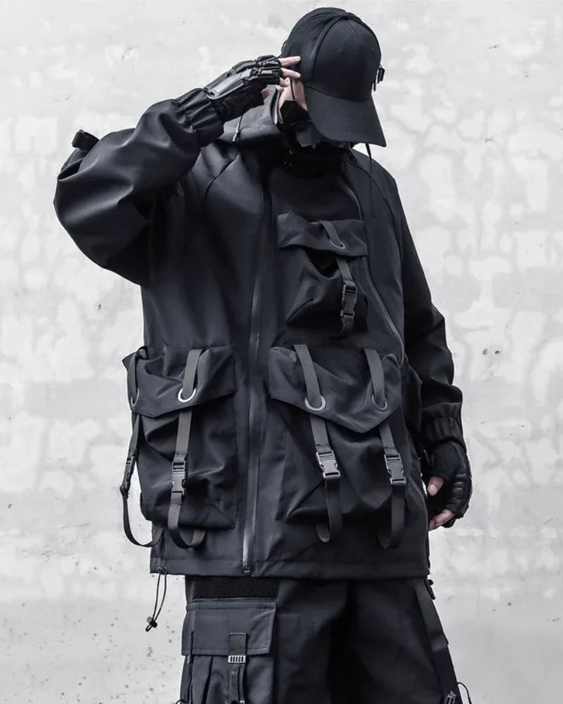 Futuristic Cyberpunk Hooded Jacket -  black cyberpunk jacket - Stylish Cyberpunk Hooded Jacket for Urban Wear