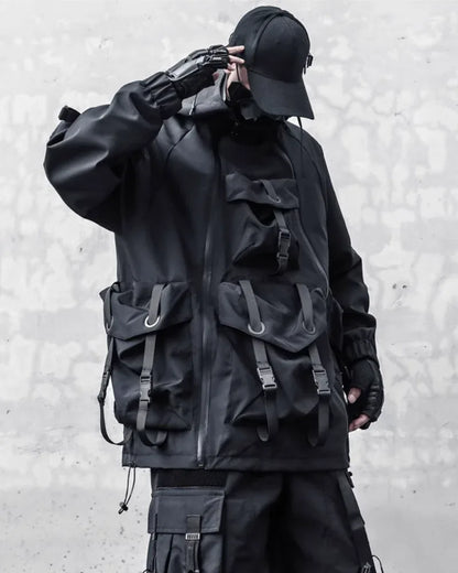Futuristic Cyberpunk Hooded Jacket -  black cyberpunk jacket - Stylish Cyberpunk Hooded Jacket for Urban Wear