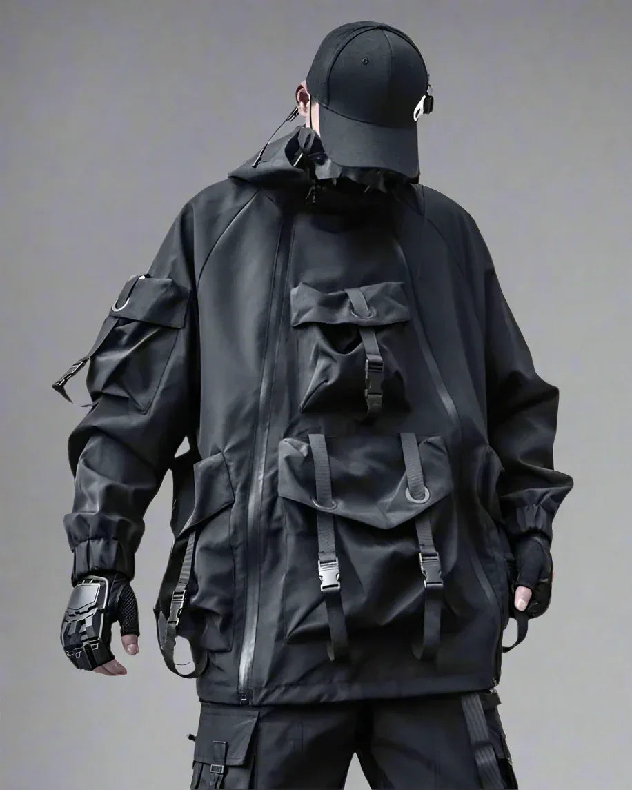 Futuristic Cyberpunk Hooded Jacket - cyberpunk jacket - Stylish Cyberpunk Hooded Jacket for Urban Wear