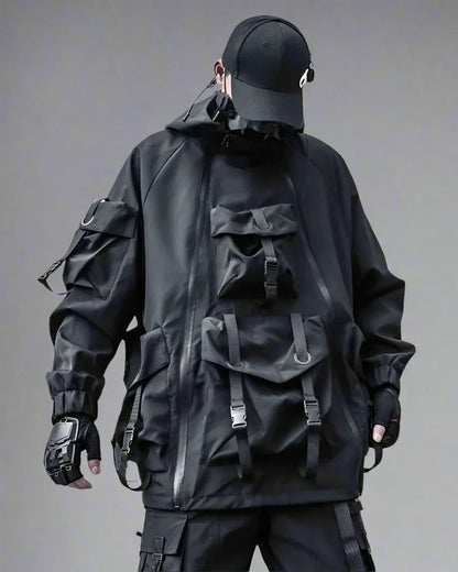 Futuristic Cyberpunk Hooded Jacket - cyberpunk jacket - Stylish Cyberpunk Hooded Jacket for Urban Wear