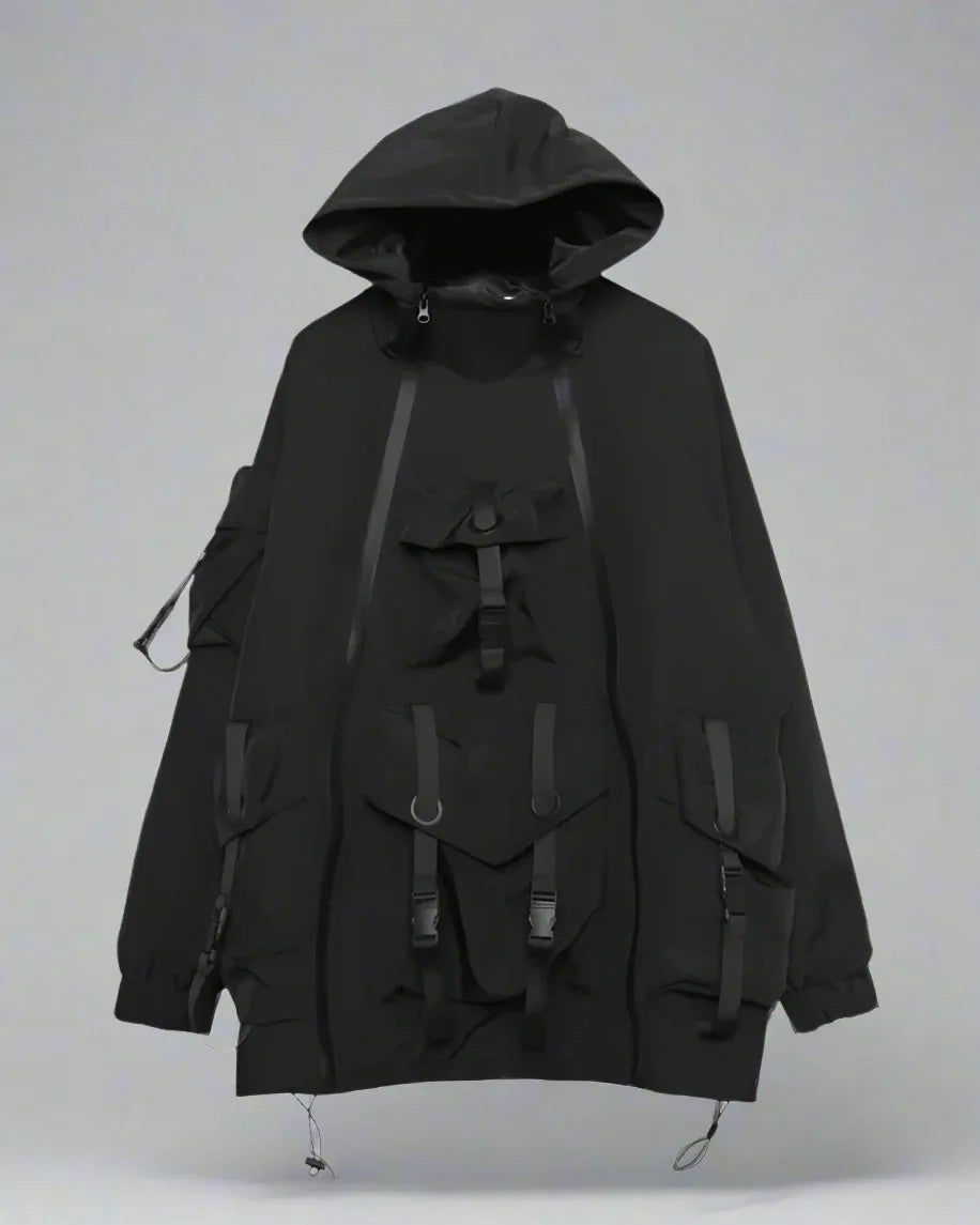 Futuristic Cyberpunk Hooded Jacket - durable techwear jacket - Stylish Cyberpunk Hooded Jacket for Urban Wear