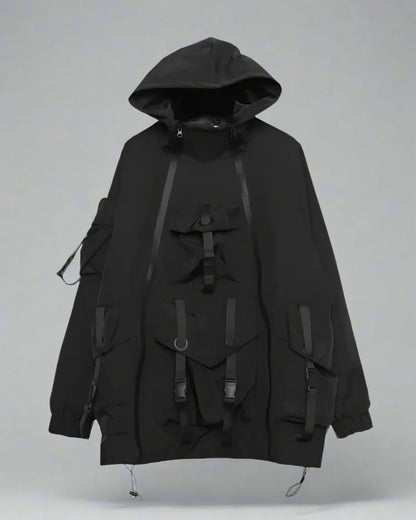 Futuristic Cyberpunk Hooded Jacket - durable techwear jacket - Stylish Cyberpunk Hooded Jacket for Urban Wear