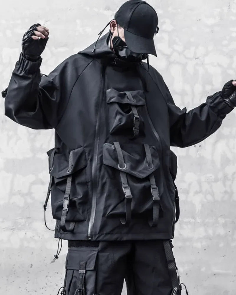 Futuristic Cyberpunk Hooded Jacket -  outdoor jacket - Stylish Cyberpunk Hooded Jacket for Urban Wear