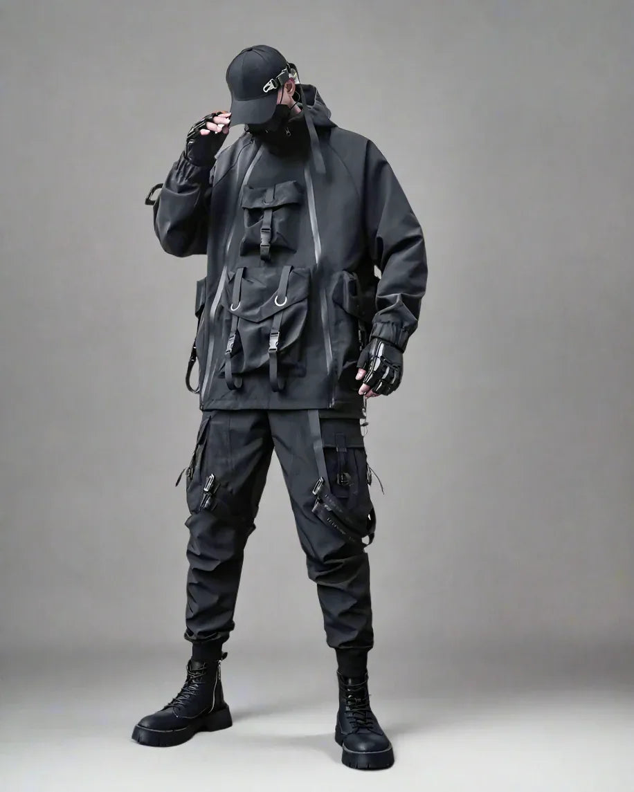 Futuristic Cyberpunk Hooded Jacket -  urban outdoor jacket - Stylish Cyberpunk Hooded Jacket for Urban Wear