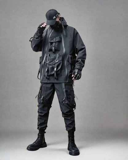 Futuristic Cyberpunk Hooded Jacket -  urban outdoor jacket - Stylish Cyberpunk Hooded Jacket for Urban Wear