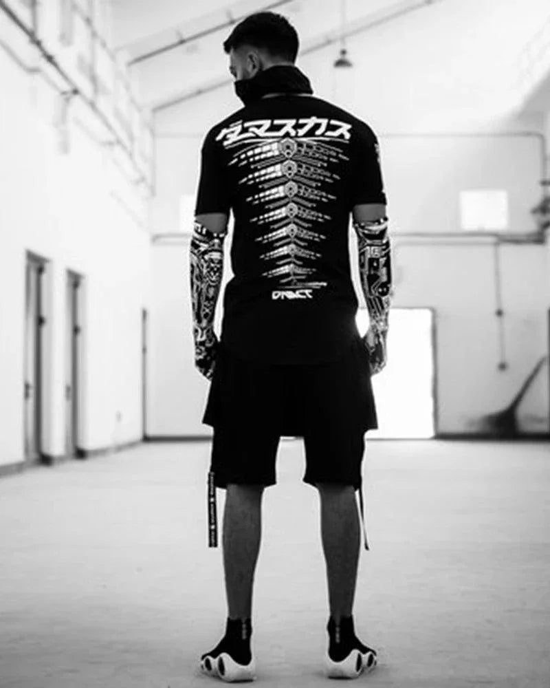 Futuristic Cyberpunk Tech T-Shirt -  black t-shirt - Futuristic Cyberpunk Tech T-Shirt for Urban Wear