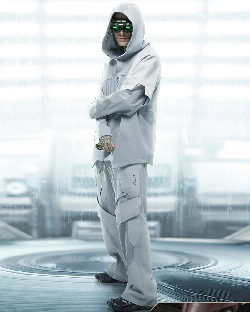 Futuristic Ghost Patchwork Hoodie -  comfortable hoodie - Futuristic Ghost Patchwork Hoodie for Comfort