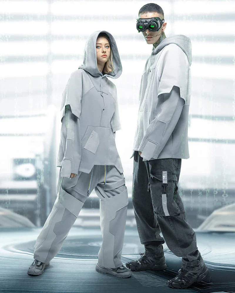 Futuristic Ghost Patchwork Hoodie -  futuristic - Futuristic Ghost Patchwork Hoodie for Comfort