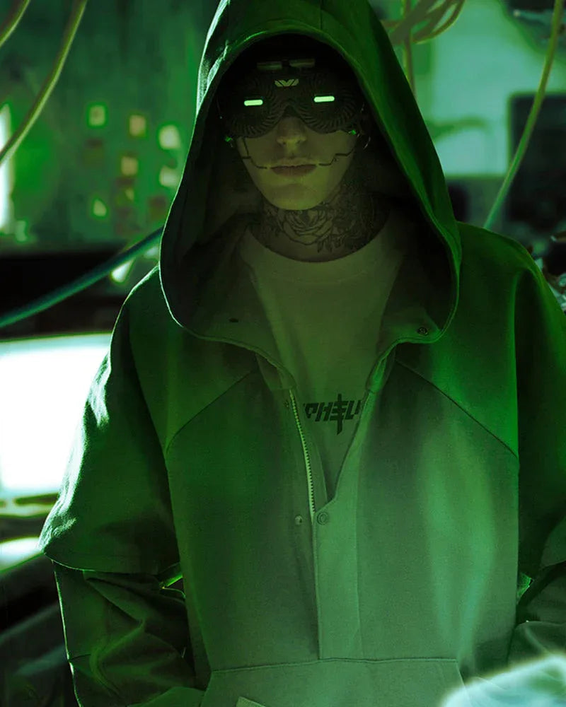 Futuristic Ghost Patchwork Hoodie -  techwear - Futuristic Ghost Patchwork Hoodie for Comfort