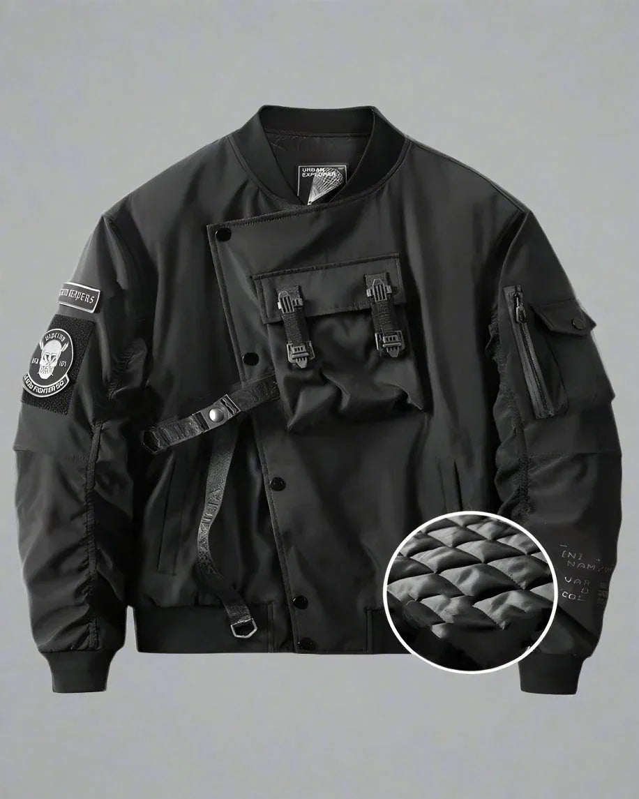 Futuristic Gothic Skull Jacket -  edgy fashion - Futuristic Gothic Skull Black Bomber Jacket