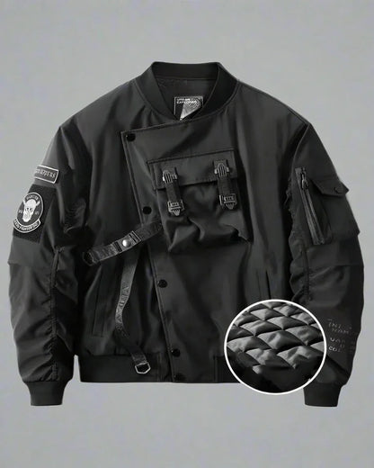 Futuristic Gothic Skull Jacket -  edgy fashion - Futuristic Gothic Skull Black Bomber Jacket