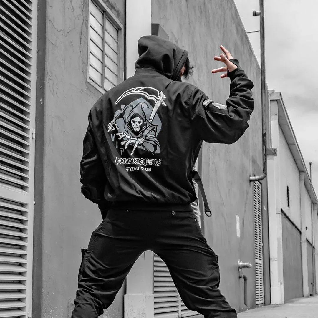 Futuristic Gothic Skull Jacket -  futuristic bomber jacket - Futuristic Gothic Skull Black Bomber Jacket