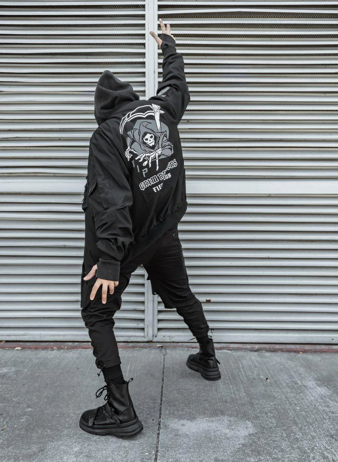 Futuristic Gothic Skull Jacket -  techwear - Futuristic Gothic Skull Black Bomber Jacket