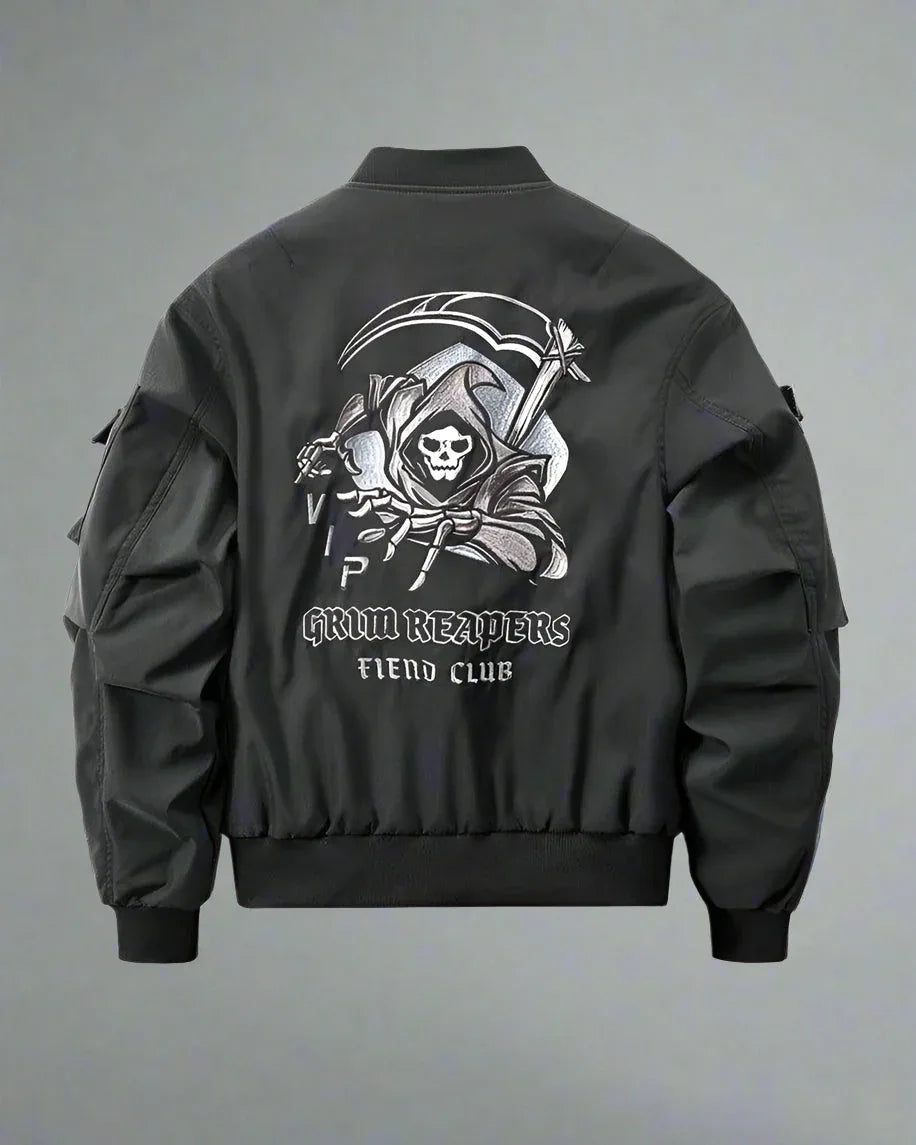 Futuristic Gothic Skull Jacket - urban techwear jacket - Futuristic Gothic Skull Black Bomber Jacket