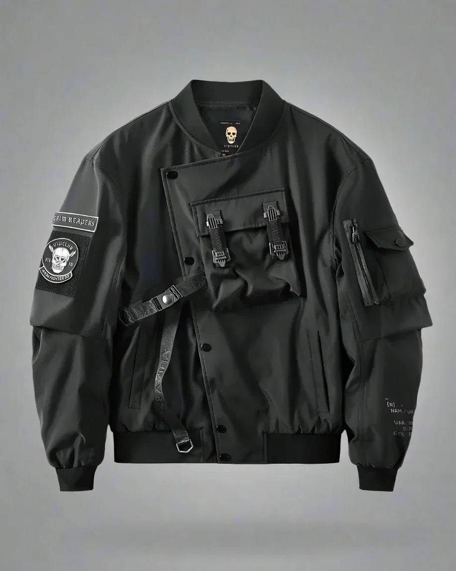 Futuristic Gothic Skull Jacket - skull jacket - Futuristic Gothic Skull Black Bomber Jacket