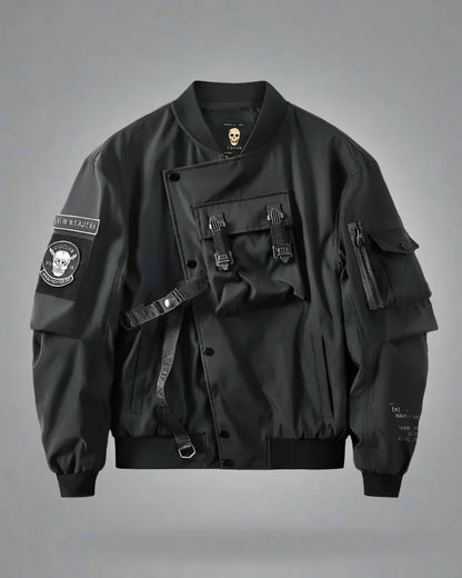 Futuristic Gothic Skull Jacket - skull jacket - Futuristic Gothic Skull Black Bomber Jacket