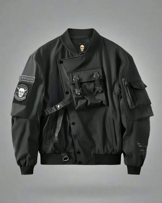 Futuristic Gothic Skull Jacket - skull jacket - Futuristic Gothic Skull Black Bomber Jacket
