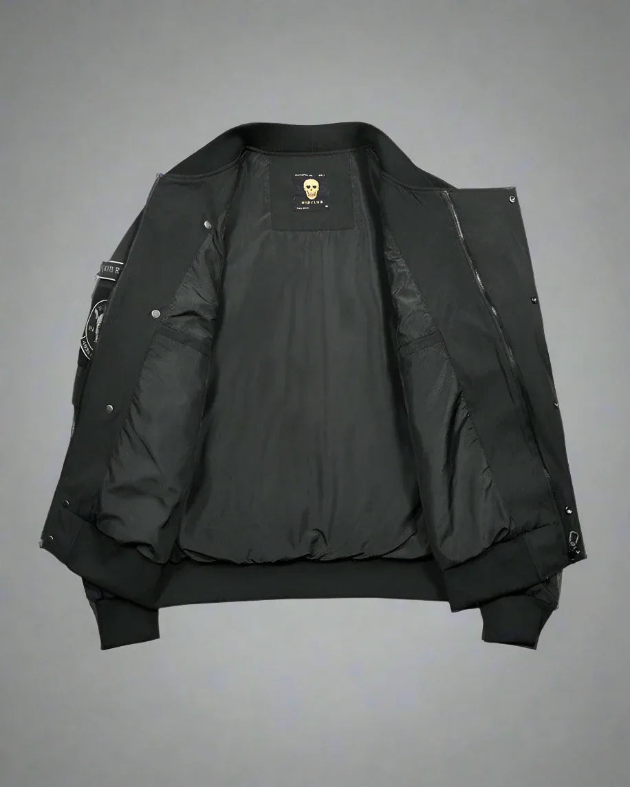 Futuristic Gothic Skull Jacket -  black bomber - Futuristic Gothic Skull Black Bomber Jacket