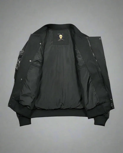 Futuristic Gothic Skull Jacket -  black bomber - Futuristic Gothic Skull Black Bomber Jacket