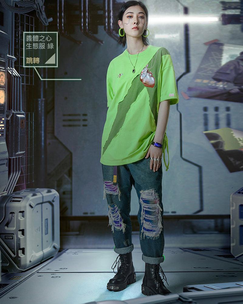 Futuristic Laser-Cut Denim Pants -  techwear - Futuristic Laser-Cut Denim Pants for Modern Style