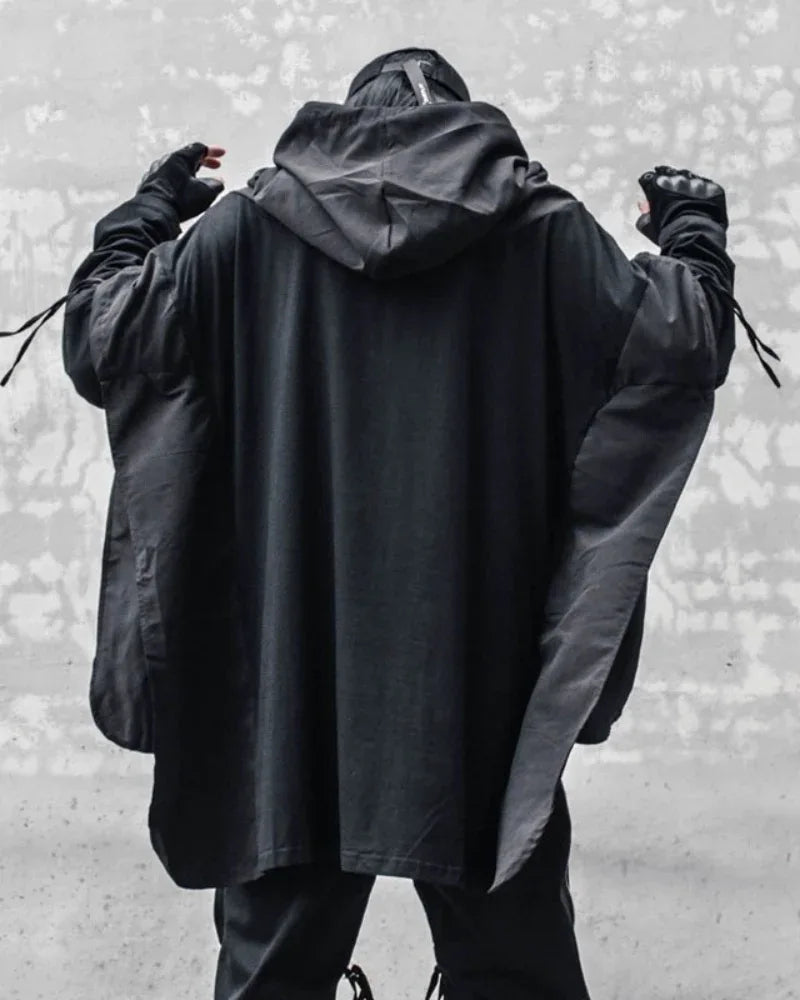 Futuristic Ninja Cape Hoodie - stylish techwear outerwear - Futuristic Ninja Cape Hoodie for All Seasons