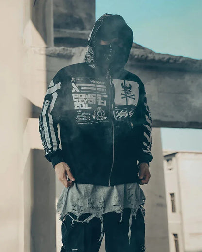 Futuristic Style Zip Hoodie -  comfortable hoodie - Stylish Cyberpunk Zip Hoodie for Everyday Comfort