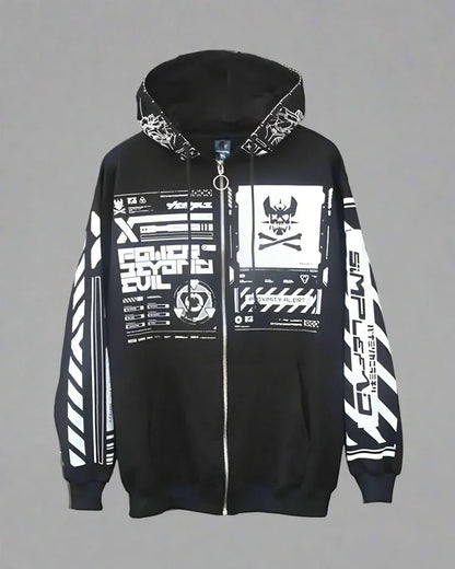 Futuristic Style Zip Hoodie -  techwear - Stylish Cyberpunk Zip Hoodie for Everyday Comfort