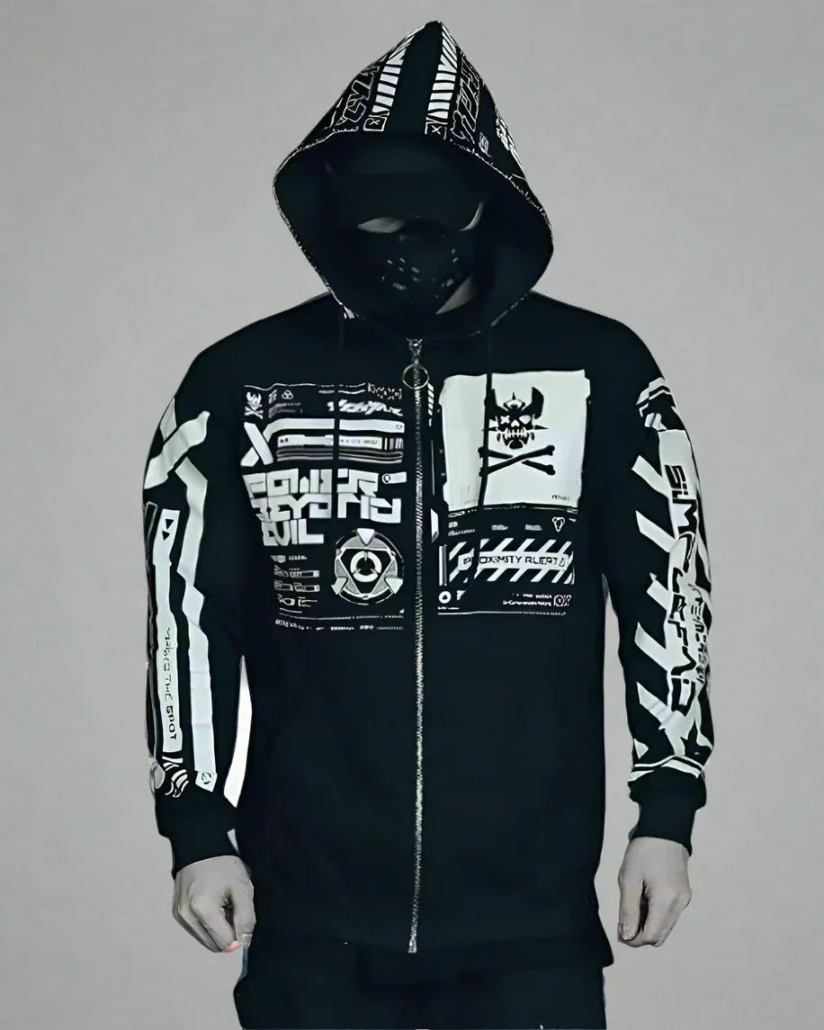 Futuristic Style Zip Hoodie - zip hoodie - Stylish Cyberpunk Zip Hoodie for Everyday Comfort