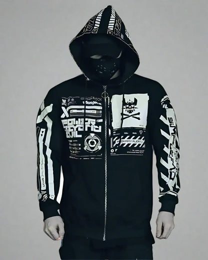 Futuristic Style Zip Hoodie - zip hoodie - Stylish Cyberpunk Zip Hoodie for Everyday Comfort