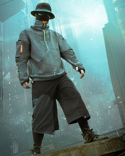 Futuristic Suede Turtleneck Hoodie -  cyberpunk hoodie - Futuristic Suede Turtleneck Hoodie for Comfort