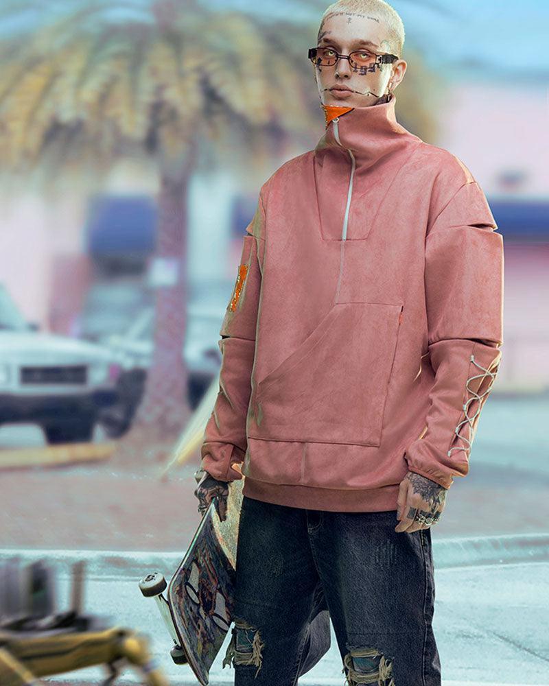 Futuristic Suede Turtleneck Hoodie -  futuristic - Futuristic Suede Turtleneck Hoodie for Comfort