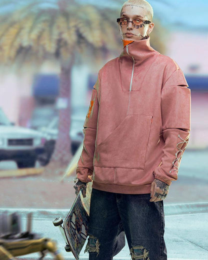 Futuristic Suede Turtleneck Hoodie -  futuristic - Futuristic Suede Turtleneck Hoodie for Comfort