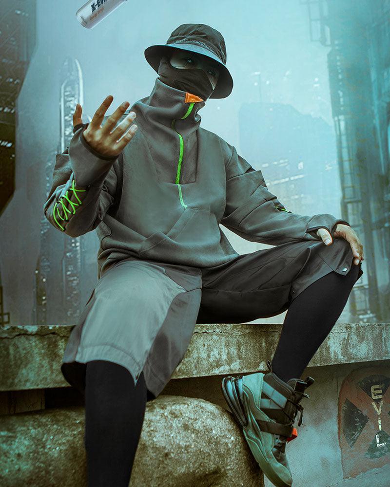 Futuristic Suede Turtleneck Hoodie -  hoodie - Futuristic Suede Turtleneck Hoodie for Comfort