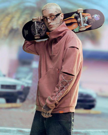 Futuristic Suede Turtleneck Hoodie - techwear-core - Futuristic Suede Turtleneck Hoodie for Comfort