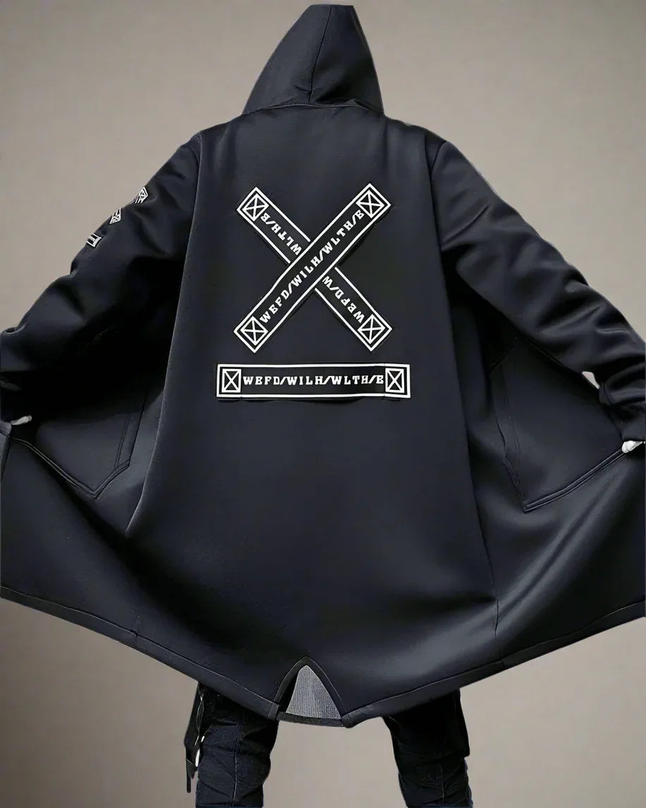 Futuristic Urban Long Coat -  adjustable hood jacket - Futuristic Urban Long Coat for Modern Style