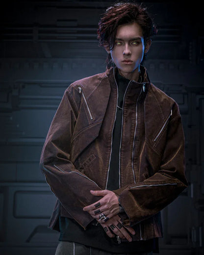 Futuristic Velvet Cyberpunk Jacket -  modern streetwear jacket - Futuristic Velvet Cyberpunk Jacket for Streetwear
