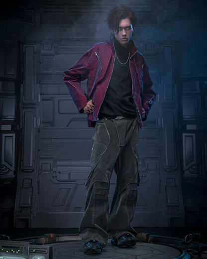 Futuristic Velvet Cyberpunk Jacket -  techwear coat - Futuristic Velvet Cyberpunk Jacket for Streetwear