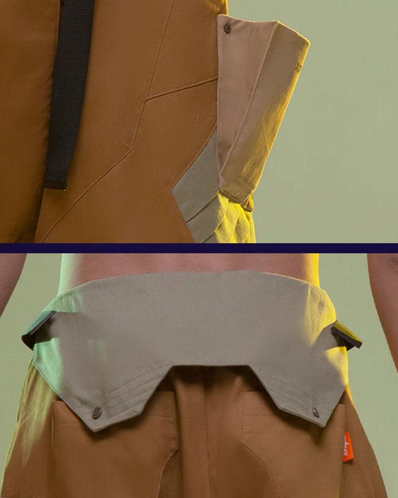 Futuristic Washed Denim Cargo Shorts -  adjustable belt shorts - Stylish Washed Denim Cargo Shorts for Summer