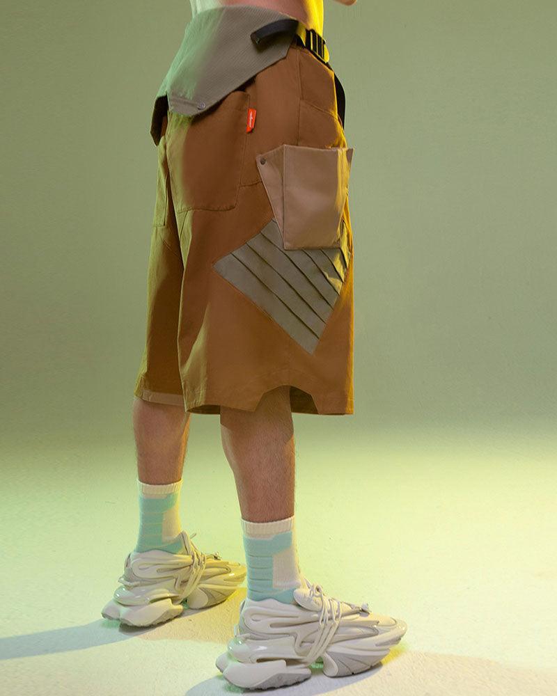 Futuristic Washed Denim Cargo Shorts -  adjustable belt shorts - Stylish Washed Denim Cargo Shorts for Summer