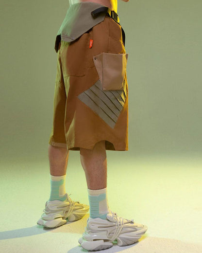 Futuristic Washed Denim Cargo Shorts -  adjustable belt shorts - Stylish Washed Denim Cargo Shorts for Summer