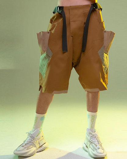 Futuristic Washed Denim Cargo Shorts - cargo shorts - Stylish Washed Denim Cargo Shorts for Summer