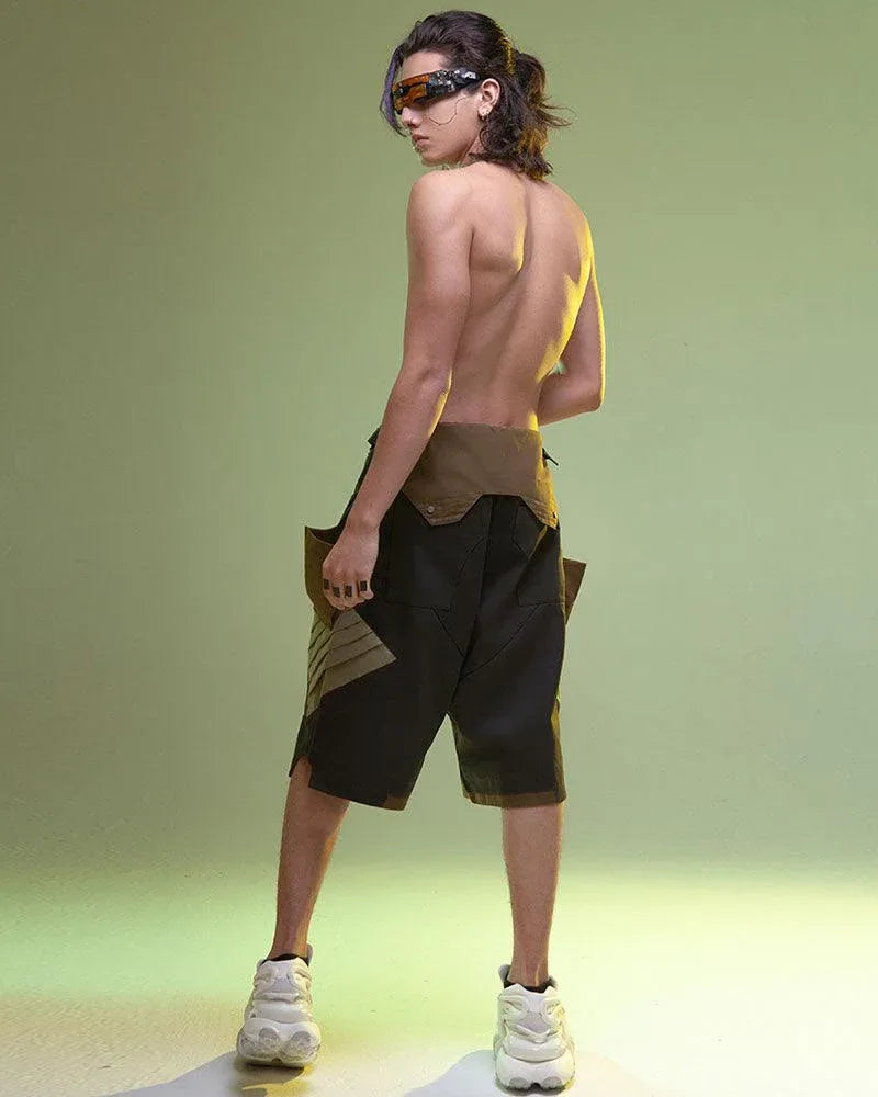 Futuristic Washed Denim Cargo Shorts - cargo shorts - Stylish Washed Denim Cargo Shorts for Summer