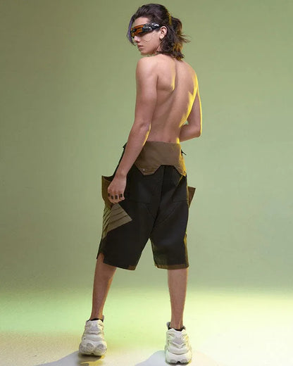 Futuristic Washed Denim Cargo Shorts - cargo shorts - Stylish Washed Denim Cargo Shorts for Summer