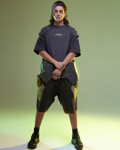Futuristic Washed Denim Cargo Shorts -  cyberpunk fashion - Stylish Washed Denim Cargo Shorts for Summer