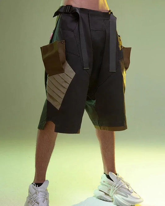 Futuristic Washed Denim Cargo Shorts - summer shorts - Stylish Washed Denim Cargo Shorts for Summer