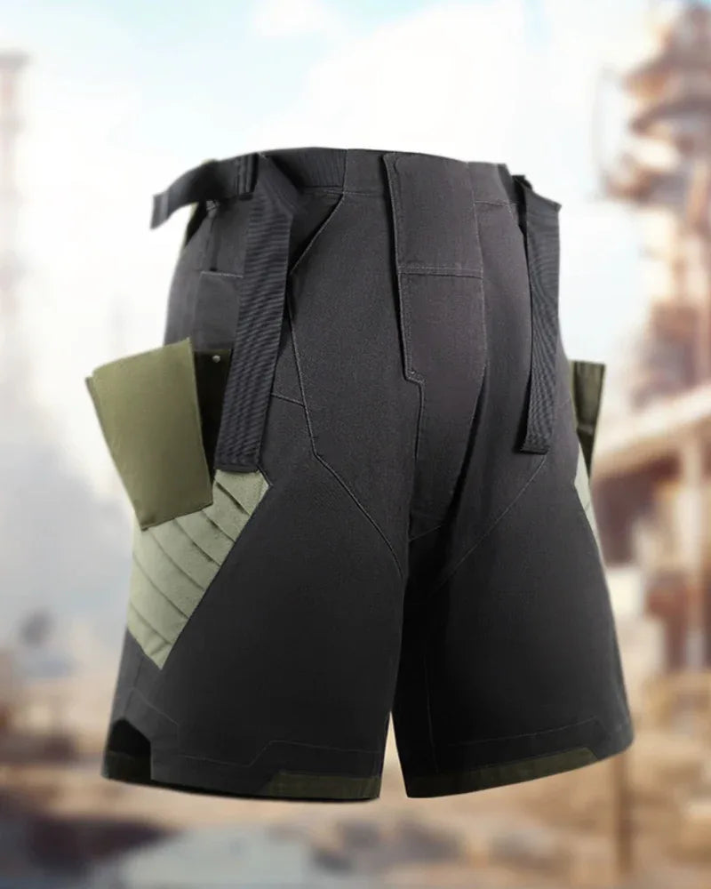 Futuristic Washed Denim Cargo Shorts -  futuristic fashion - Stylish Washed Denim Cargo Shorts for Summer