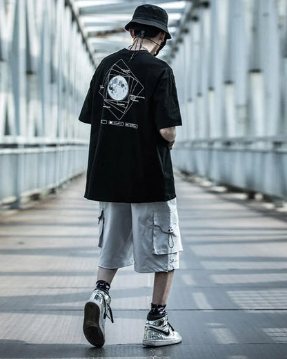 Galactic Moon Adventure Tee -  black - Galactic Moon Adventure Techwear T-Shirt